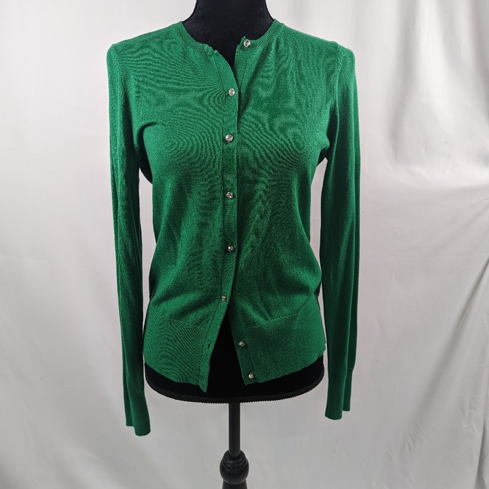 Green Cardigan w/ Crystal Buttons